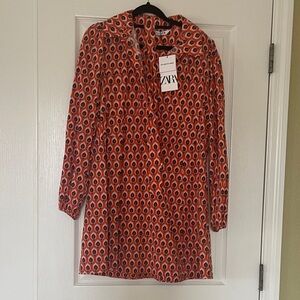 Zara NWT Orange and Black Patterned Dress